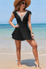 Black Ruffled Short Sleeve Lace Trim V Neck One Piece Swim Dress by Wild and Free Boutique