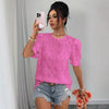 Women's Hollow-Out Lace Puff-Sleeve Shirt Top – Loose Fit by FitiqueFit