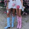 INS Hot Vintage Cowboy Cowgirl Boots Women Chunky Heels Hear