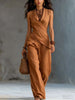 Women's V-Neck Crossover Tank Top & Casual Trousers Two-Piece Set by FitiqueFit