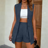 Women's V-Neck Sleeveless Vest Jacket & Shorts Set – Elegant Commuter Style by FitiqueFit