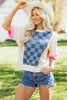 Dusk Blue Checkered Denim Patchwork Short Sleeve Loose Top by Wild and Free Boutique