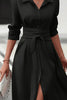 Elegant Black Collared Neck Long Sleeve Midi Shirt Dress Tied and Buttoned Women’s Dress by Stevvex