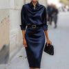 Women's Slim-Fit Lapel Collar Half-Sleeve Midi Dress by FitiqueFit