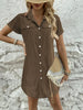 Women’s Retro Casual Corduroy Short Sleeve Shirt Dress by FitiqueFit