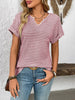 Striped Notched Short Sleeve T-Shirt