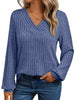Ribbed Knit V-Neck Long Sleeve T-Shirt by Simply Love