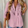 Women’s Contrast Lace Long-Sleeve Button‑Down Blouse by FitiqueFit