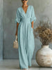 Women's V-Neck Wide-Leg Jumpsuit – High Waist Pleated Elegant 11 Colors S–5XL by FitiqueFit