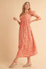 Cutout Back Floral Square Neck Puff Sleeve Midi Summer Dress For Women – Elegant & Feminine with Modern Details, Perfect for Special Occasions by Stevvex