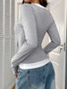Contrast Long Sleeve Fake Two-Piece T-Shirt by Simply Love