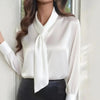 Women's Ribbon Detail Blouse, Lightweight Business Casual Shirt by FitiqueFit