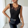 Black Ribbed Rhinestone-Decorated Vest T-Shirt Top by FitiqueFit