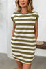 Simple Contrast Striped Round Neck Short Sleeve Mini Dress Casual & Comfortable Everyday Dress for Women by Stevvex
