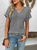 Striped Notched Short Sleeve T-Shirt