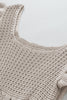 Beige Pointelle Knit Flutter Sleeve Sweater