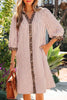Khaki Stripe Square Button Leopard Trim Loose Bracelet Sleeve Shirt Dress by Wild and Free Boutique