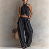 Women's Loose Sleeveless Top & Wide-Leg Pants Set – Linen Blend by FitiqueFit