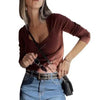 Womens Solid-color Slim-fit Long-sleeve Top by My Store