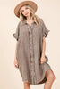 Mineral Wash Cotton Gauze Mini Shirt Dress For Women – Casual, Relaxed Fit with Charming Ruffle Sleeves and Practical Pockets by Stevvex