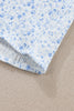 Light Blue Boho Floral Print Smocked Puff Sleeve Blouse