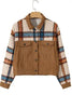 Plaid Corduroy Flap Pockets Button Up Jacket Trendy Outerwear With Classic Flap Pockets For Casual Comfort by Stevvex