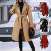 Womens Winter Coat Trend Lapel Double-breasted Trench Coat With Belt Winter Fashion Solid Color Long Jacket Outwear Women Clothing Notched Lapel Collar Double Breasted Pea Coat Winter Wool Blend Over Coats Long Jackets by Stevvex