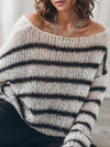 Striped Boat Neck Drop Shoulder Sweater