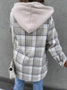 Vintage Retro Style Women Camel Plaid Button Up Jacket with Removable Hood Classic & Cozy Everyday Wear by Stevvex