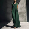 Women's Cotton Linen Mandarin Collar Maxi Dress – Graphic Print with Pockets by FitiqueFit