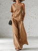 Women's Wide-Leg Pants & Top Set – 2-Piece Three-Quarter Sleeve Outfit by FitiqueFit