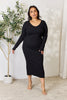 Culture Code Full Size Ribbed Long Sleeve Midi Slit Dress