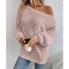 Off-Shoulder Batwing Sweater – Loose Knit Pull-Over for Fall by FitiqueFit