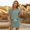 Women's Drawstring Short-Sleeve Top & Mini Skirt Set by FitiqueFit