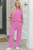 Rose Checkered Print Half Sleeve Tee 2pcs Lounge Pant Set by Wild and Free Boutique