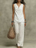 Women's Slash-Neck Sleeveless Tank Top & Casual Pants Set by FitiqueFit
