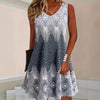 Plus Size Printed V-Neck Sleeveless Midi Dress – A-Line, Loose Fit by FitiqueFit