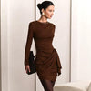 Side Pleated Ribbon Detail Figure-Hugging High Waist Semi-Formal Mini Dress by FitiqueFit