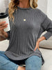 Side Slit Round Neck Sweatshirt by Wild and Free Boutique