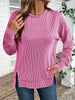 Side Slit Round Neck Sweatshirt by Wild and Free Boutique
