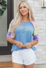 Bright Pink Twisted Ribbed Color Block Patchwork Henley Short Sleeve T Shirt by Wild and Free Boutique