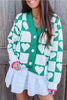 Sea Green Plaid Heart Knit V Neck Button Down Sweater Cardigan by Wild and Free Boutique