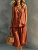 Women's Sleeveless Buttoned Vest & Shorts Two-Piece Set by FitiqueFit