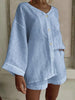 Women's Cotton Linen Shirt & Shorts Set – Long Sleeve, Button, Casual 2-Piece by FitiqueFit
