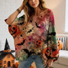 Women’s Hollow Out Batwing Top – Halloween Pumpkin Print Blouse by FitiqueFit