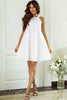White Boho Eyelet Pattern Halter Neck Sleeveless Dress