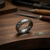 Mens Damascus Steel Wedding Band Raindrop Pattern Handmade Ring by JW SteelCrafts