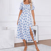 Square Neck Floral Print Dress With Puff Sleeves & Side Slit Maxi Dress by FitiqueFit