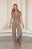 Women's Pleated Vest & Pants Set – Metal Buckle Detail by FitiqueFit