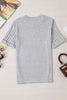 Bright Pink Ribbed Splicing Sleeve Round Neck T-shirt